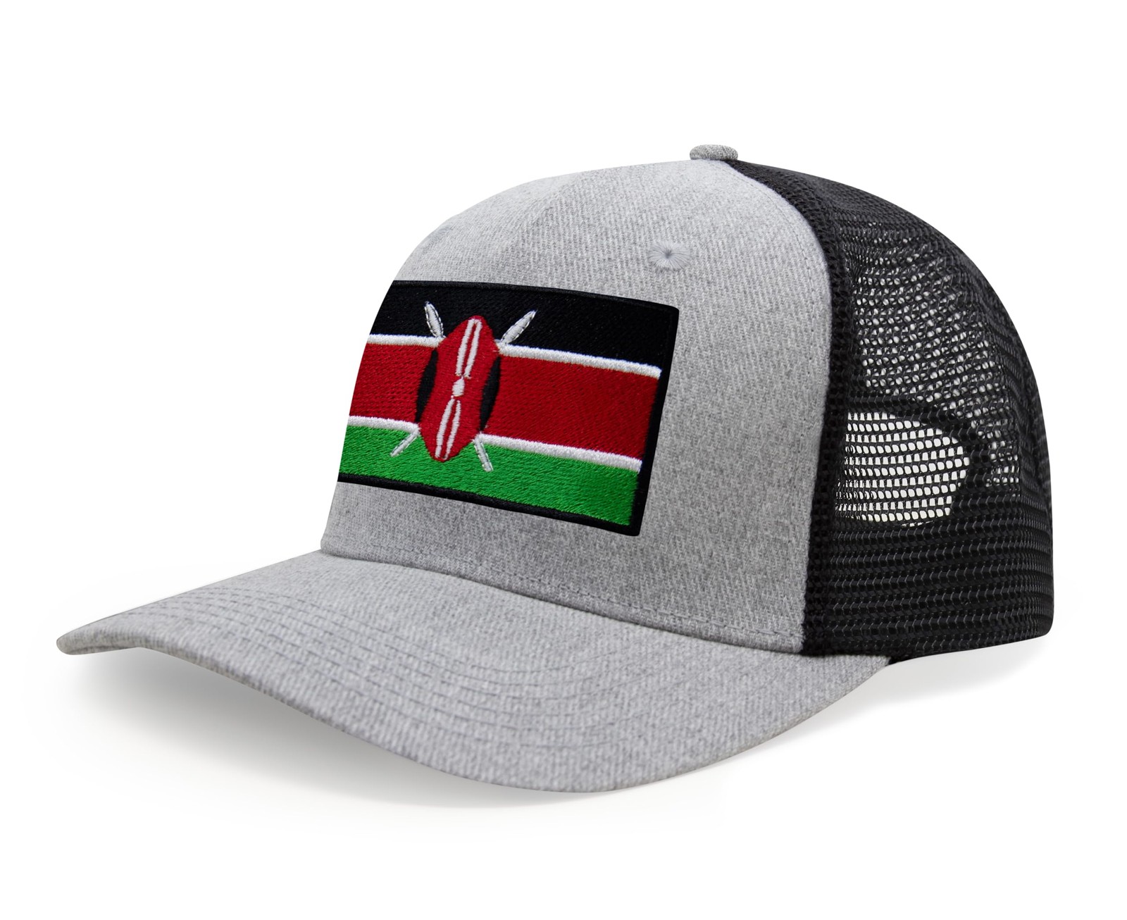 Kenya Flag Hat for Men and Women – Snapback Trucker Baseball Cap (Grey Black)