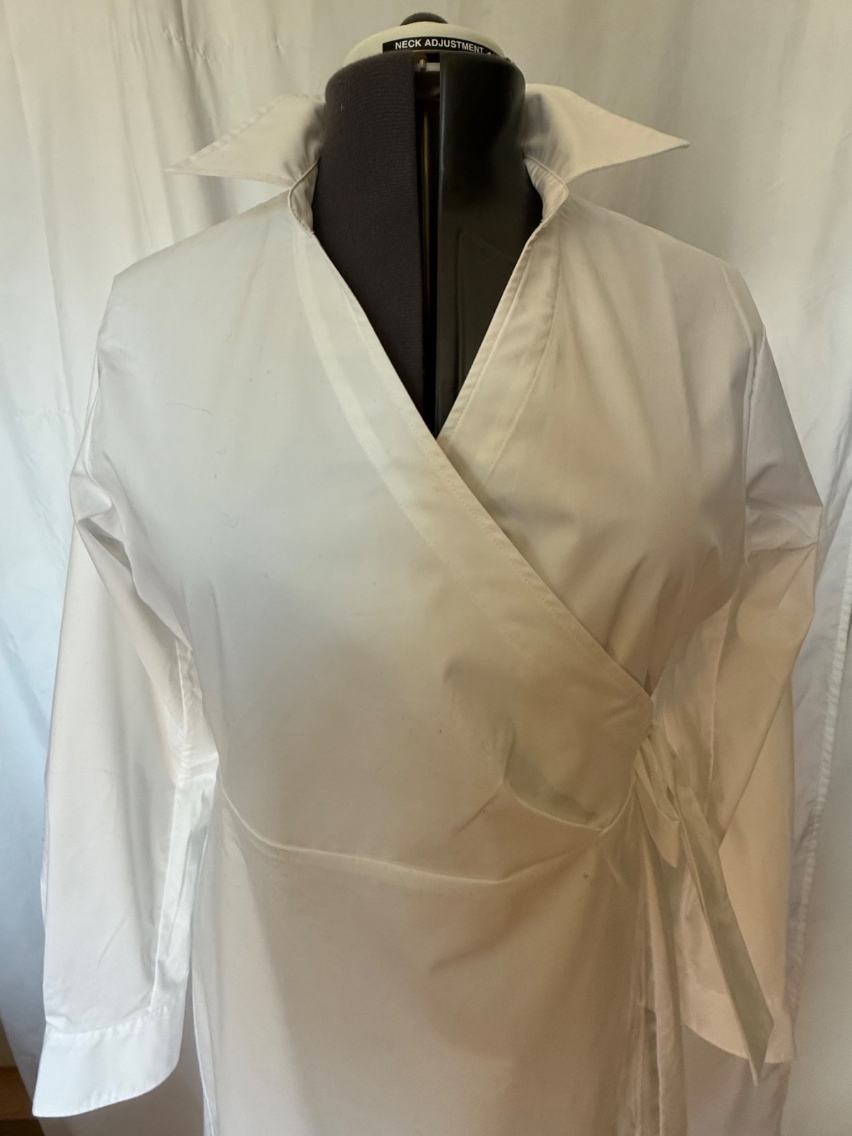 NWT SPANX Poplin Wrap Tie Dress L White Classic Collared Shirt Dress