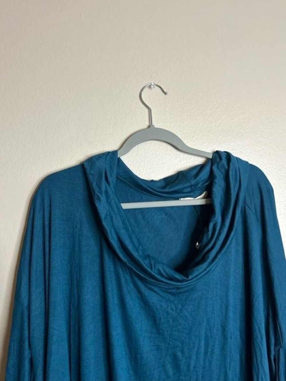 Jade By Jane Top Womens Large Cowl Neck Sharkbite Hem DArk Teal Long Sleeve