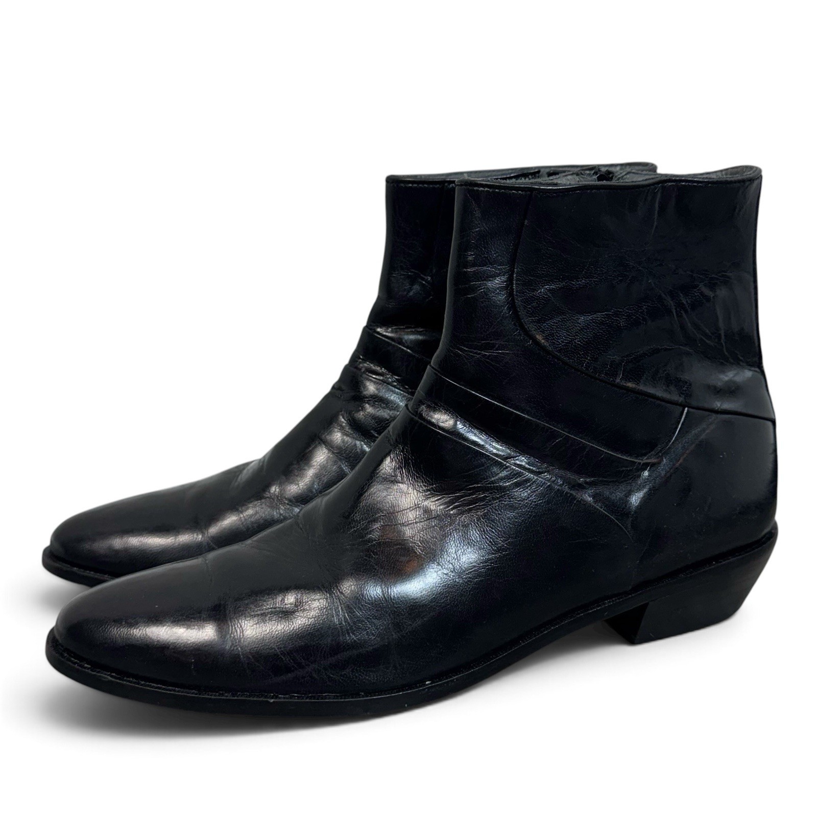 David Taylor Mens Black Leather Beatle Ankle Boots Size 11 D Cuban Block Heel