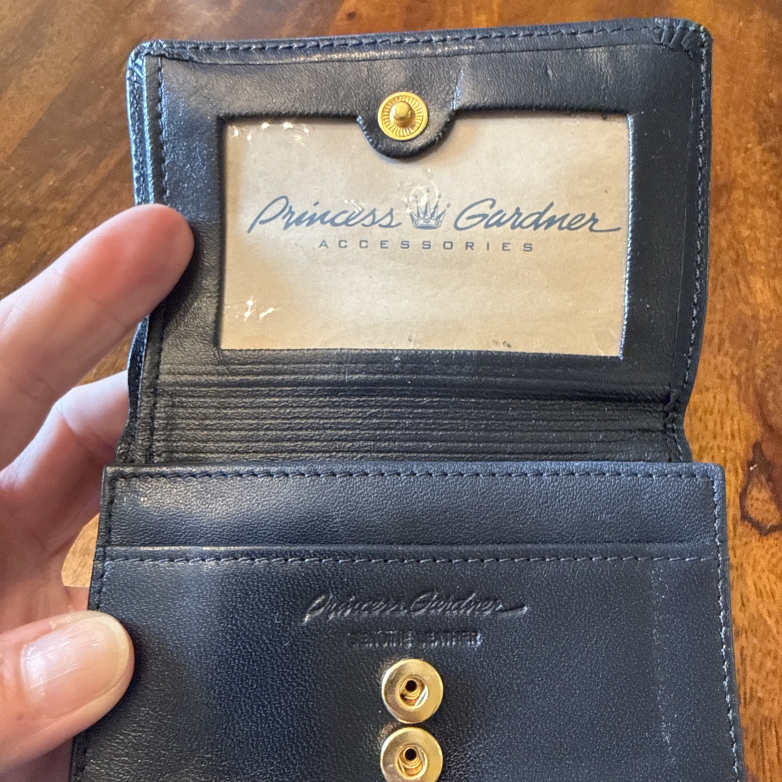 New Princess Gardner Navy Blue Leather Card Wallet Vintage 4×3.5in Snap Coin