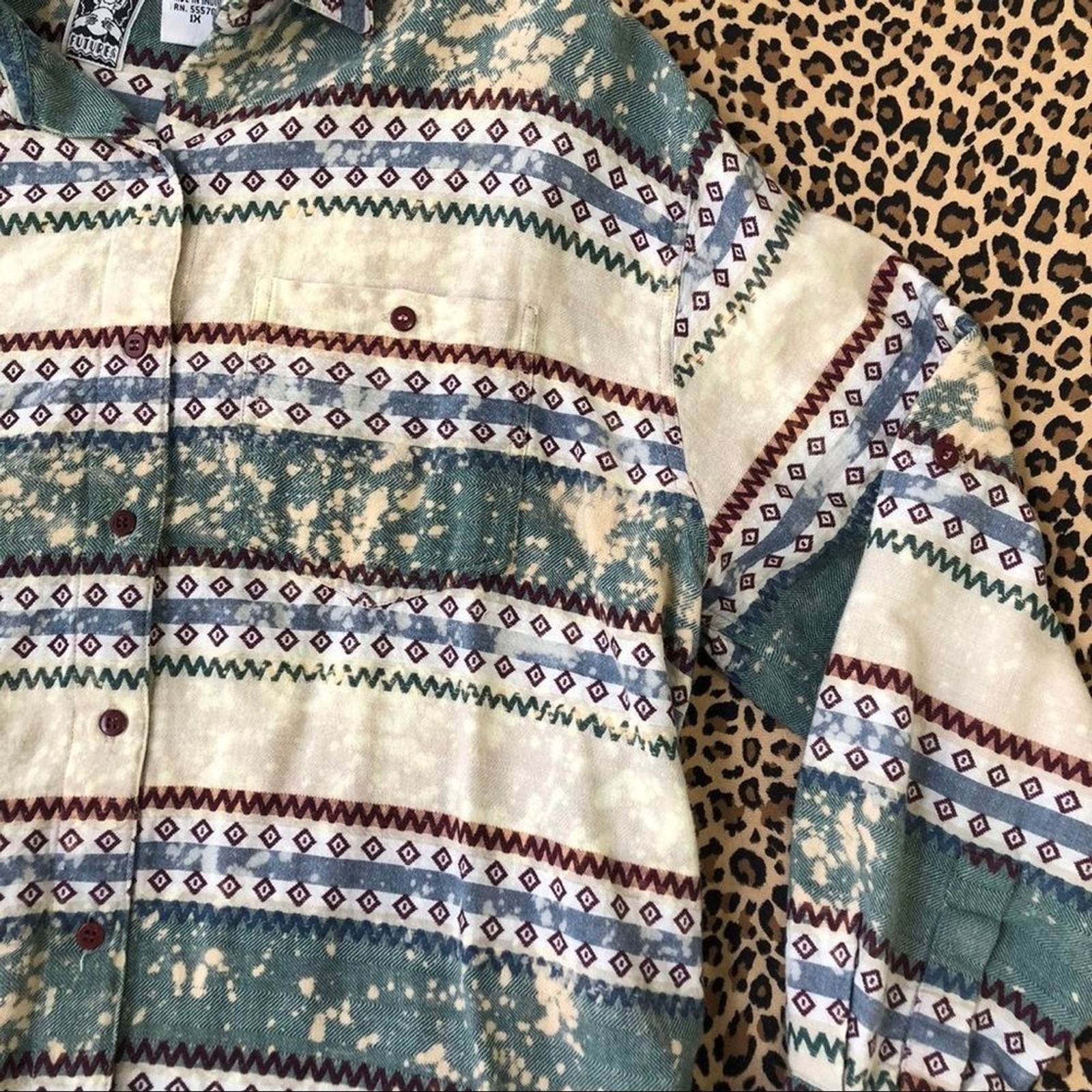 1X Vintage Rework Top Long Sleeve Button Down Indie Western Mori Kei Hippie Vtg