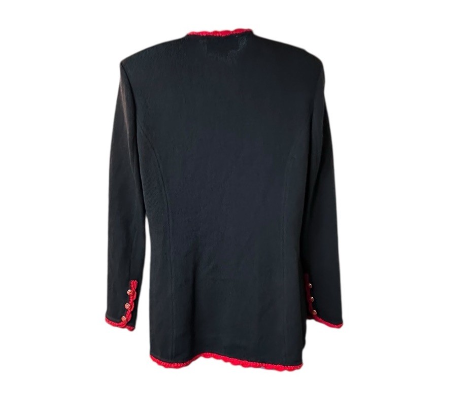 St. John Collection Black Knit Jacket Red Trim Santana Knit Women’s Small