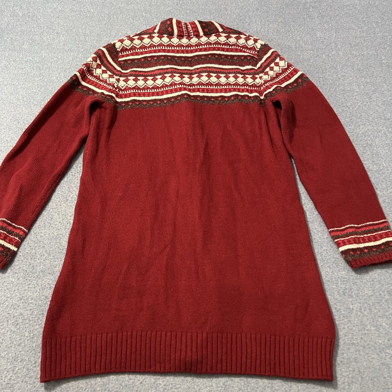 Liz Claiborne Fair Isle Cotton Wool Blend Cardigan Sweater Small Pockets Fall