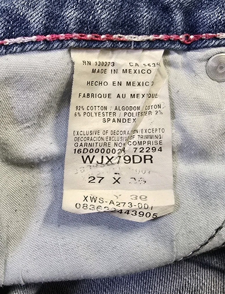Rock 47 Wrangler Womens Jeans 27×36 Fits 29×36 Low Rise Boot Cut WJX70DR