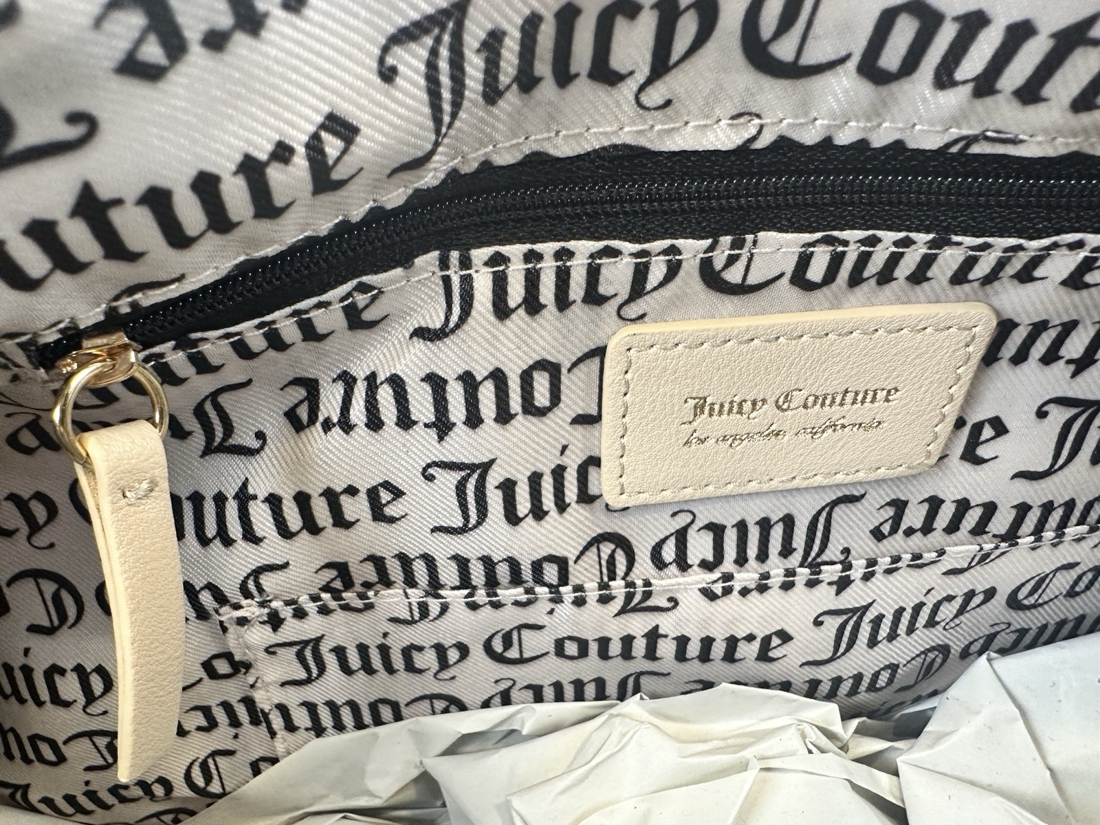 Juicy Couture Cream Embossed Monogram Duffle Bag Rhinestone J Charm NWT