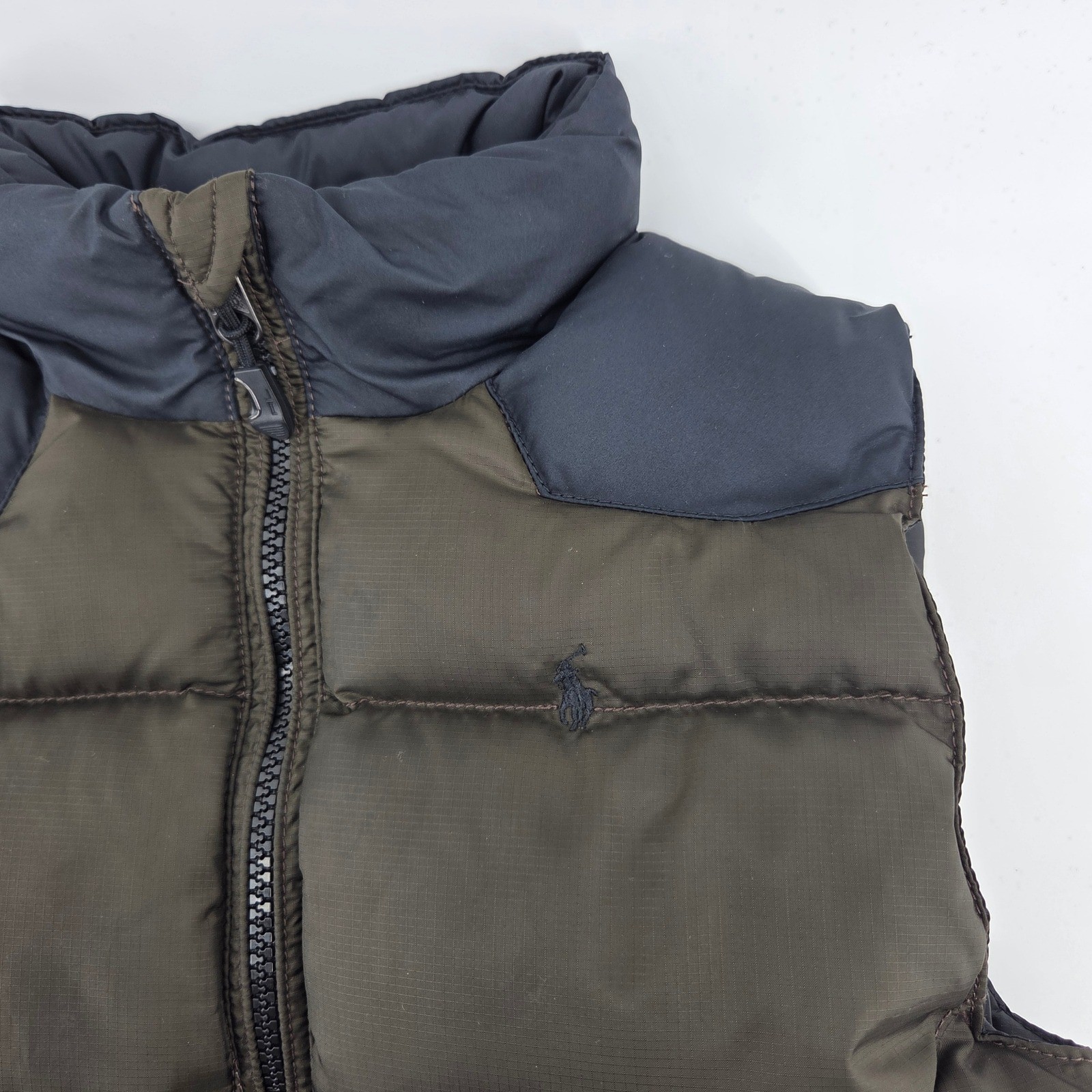 Polo Ralph Lauren Boys Puffer Vest 6 Green Black Full Zip Embroidered Pony