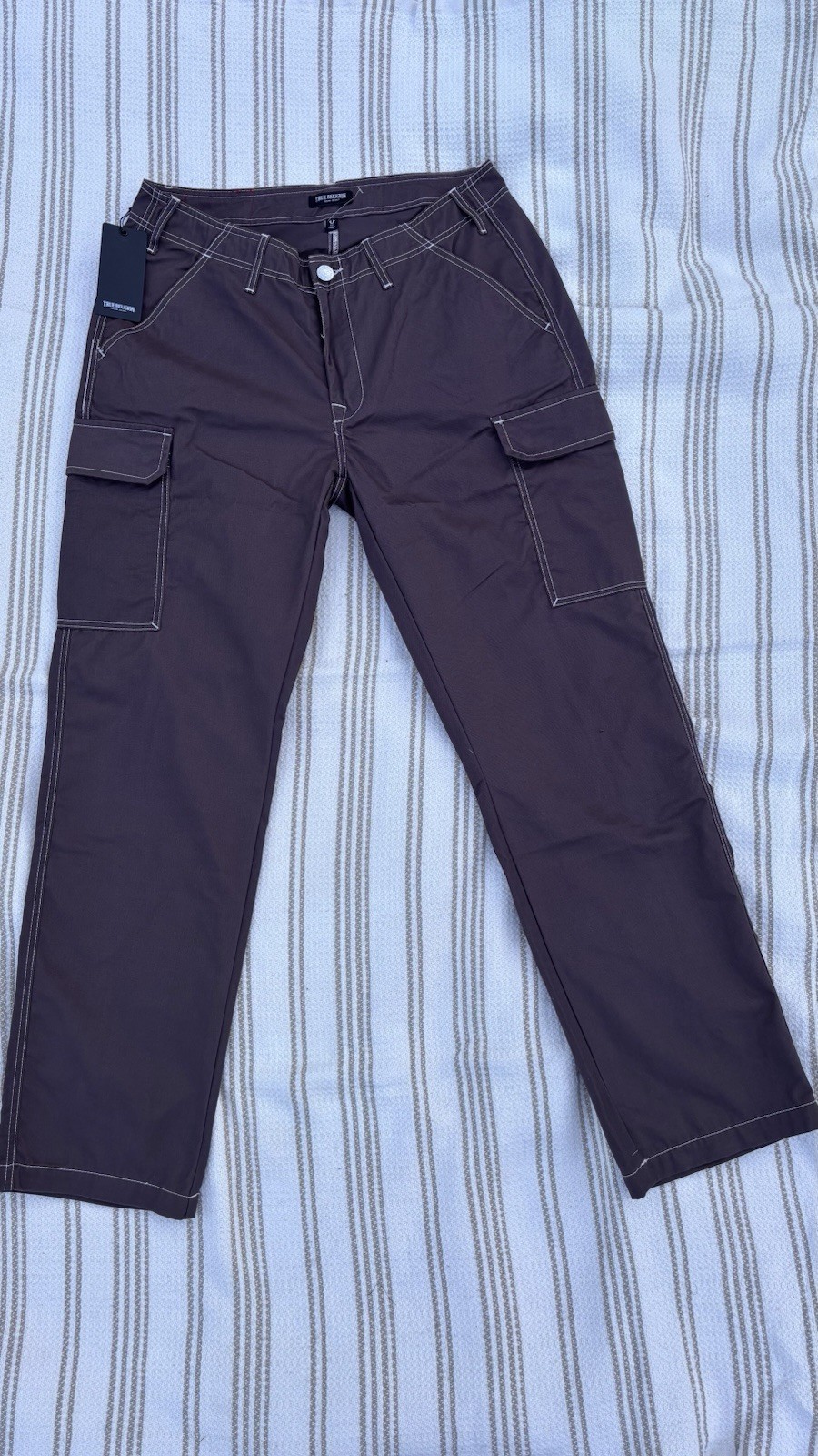 True Religion Men’s Bracken Brown Wide Cargo Pants, Size 34