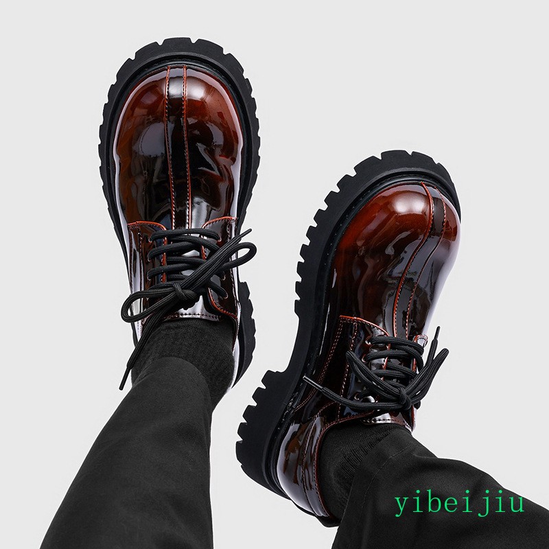 Men’s Retro Big Round Toe Business Derby Leather Shoes Thick Sole Brogues Gothic