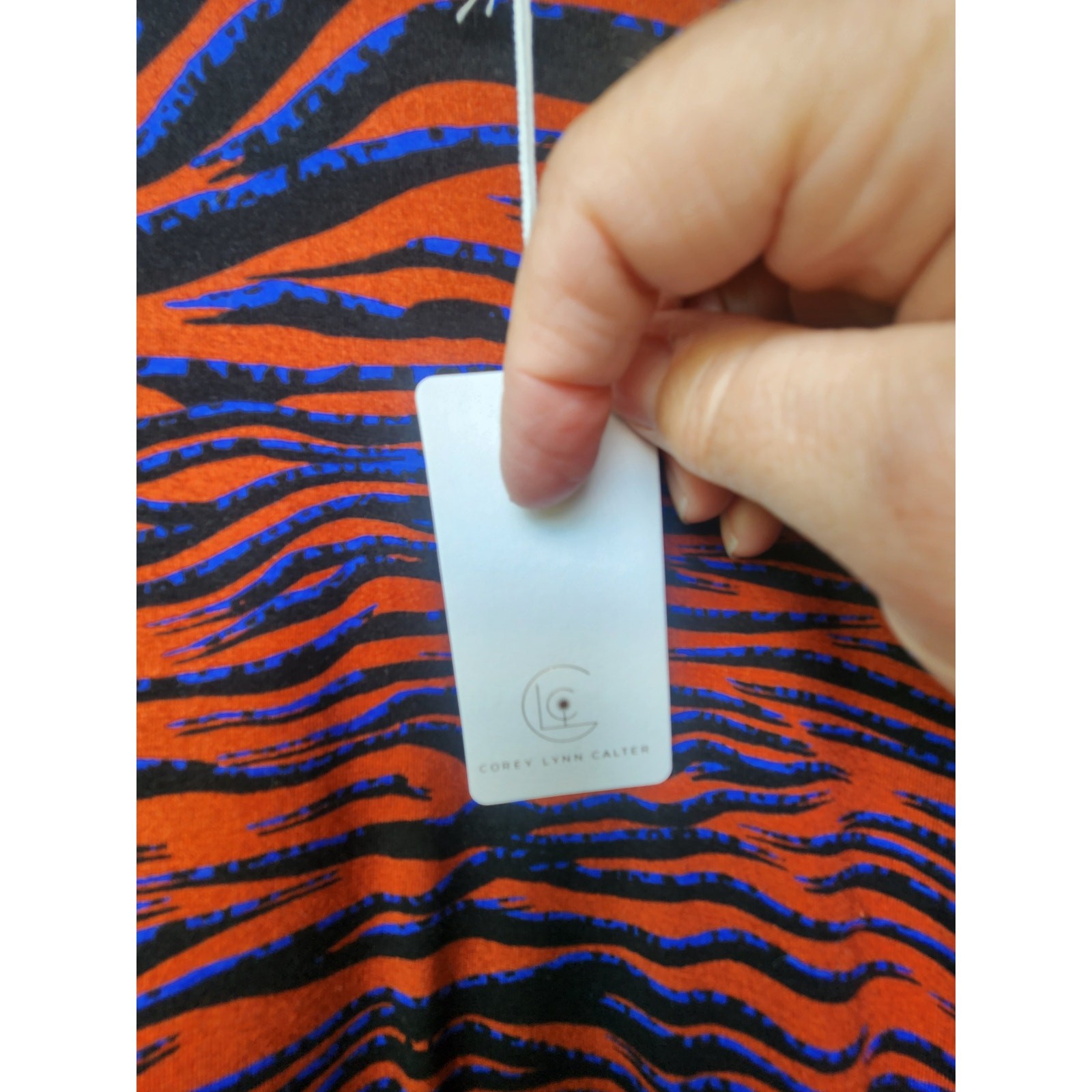 Corey Lynn Calter NWT Zebra Print Turtleneck Top Orange Blue Size Small