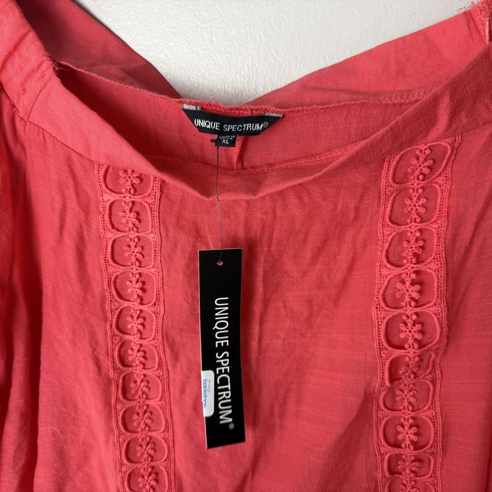 NEW Unique Spectrum Blouse Size XL Top 3/4 Sleeves Lightweight Reddish Pink
