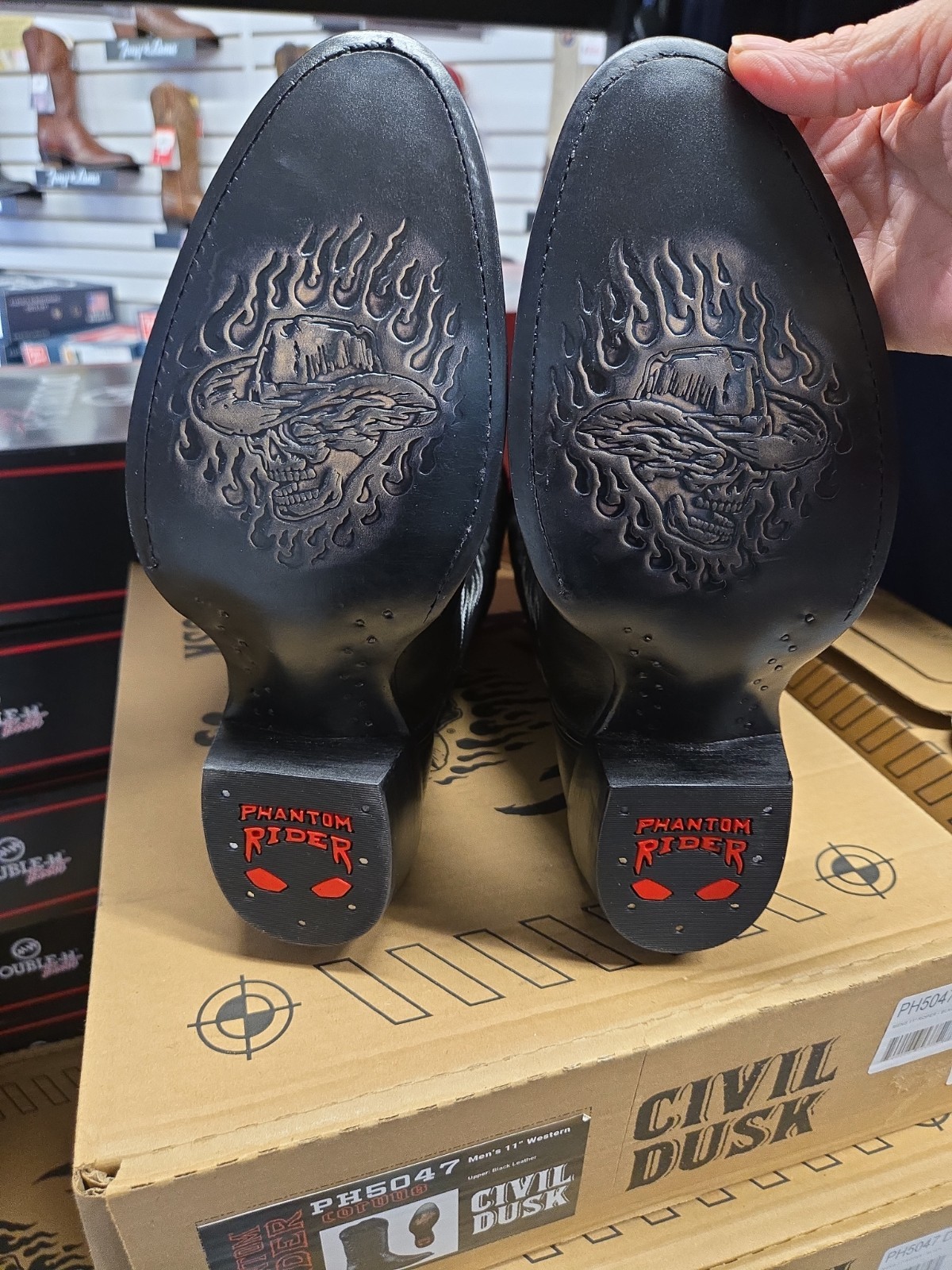 PH5047 8.0D PHANTOM RIDER BY DOUBLE H 11″ BLK LEATHER ROPER BOOTS NEW IN BOX