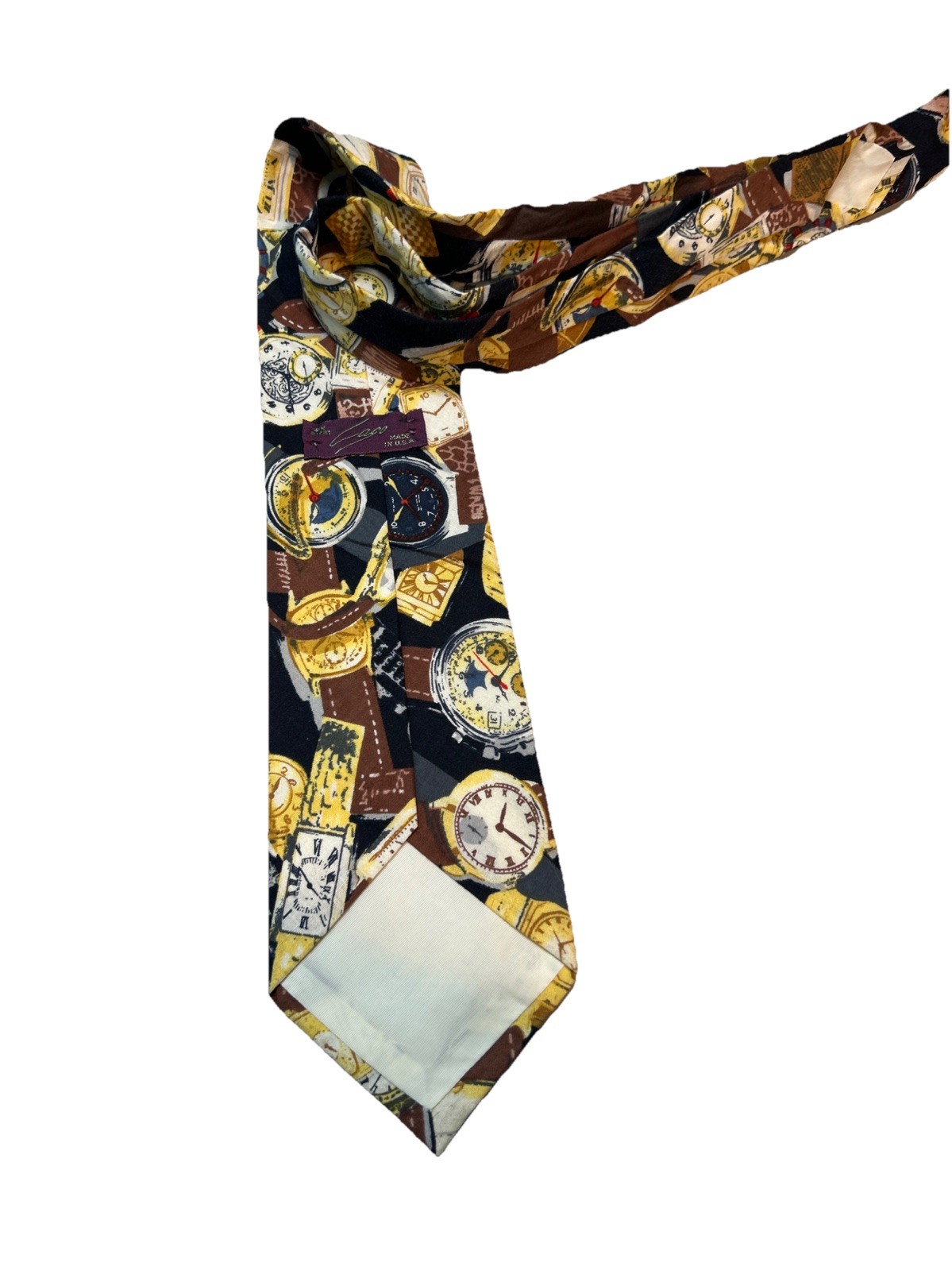 (2) Lago Ties Clock & Watch Black & Brown & Yellow or Raspberry Made In USA