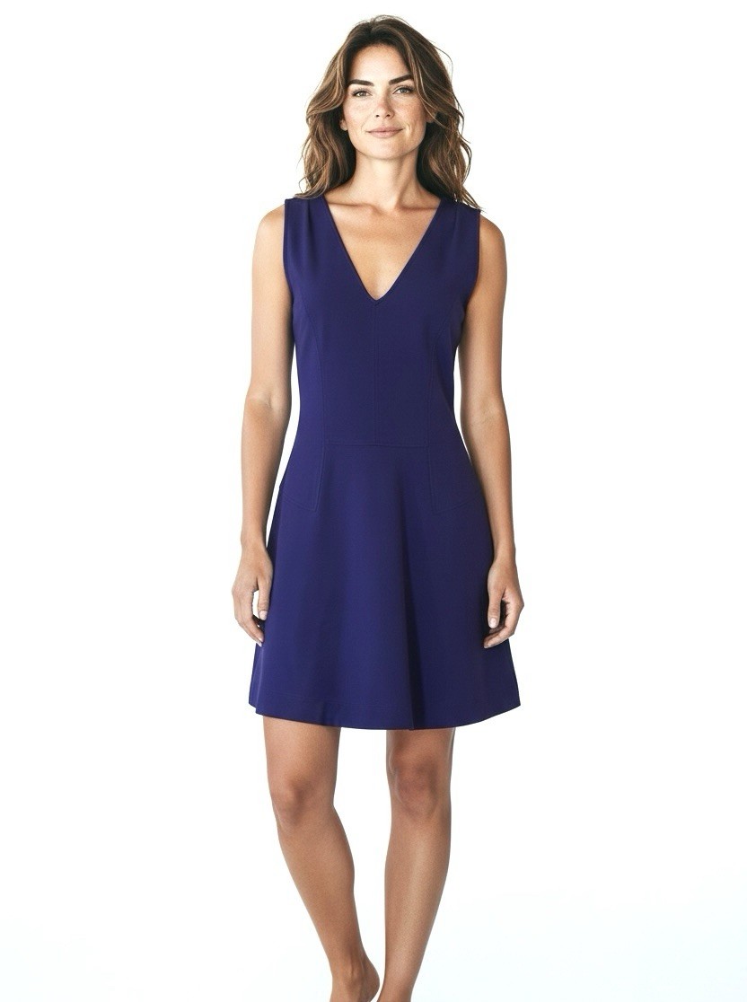 DIANE VON FURSTENBURG 10 Purple Sleeveless Low V-Neck Fit Flare Bodycon Dress