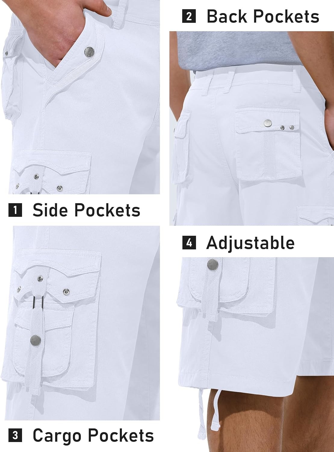 Mens Relaxed Fit Cargo Shorts Below Knee Multi Pocket Outdoor Hiking Casual Wear