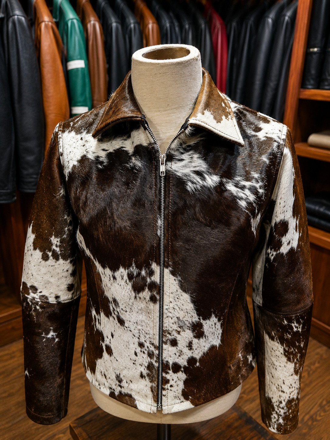 Men’s Genuine Cowhide Leather Jacket Natural Hair-On Pony Skin Western Biker