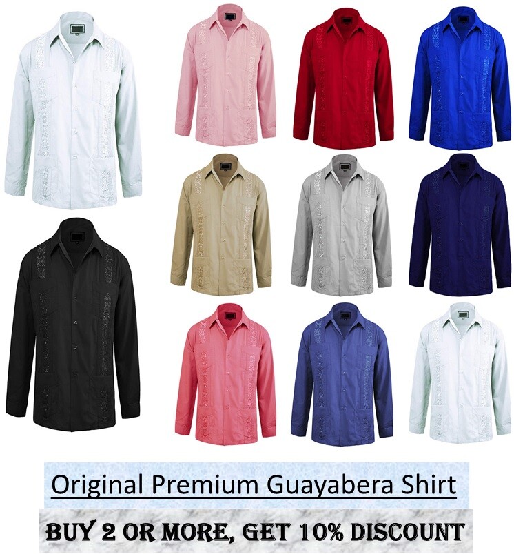 Men Guayabera Original Cuban Long Sleeve dress shirt, Wedding Cigar Bartender