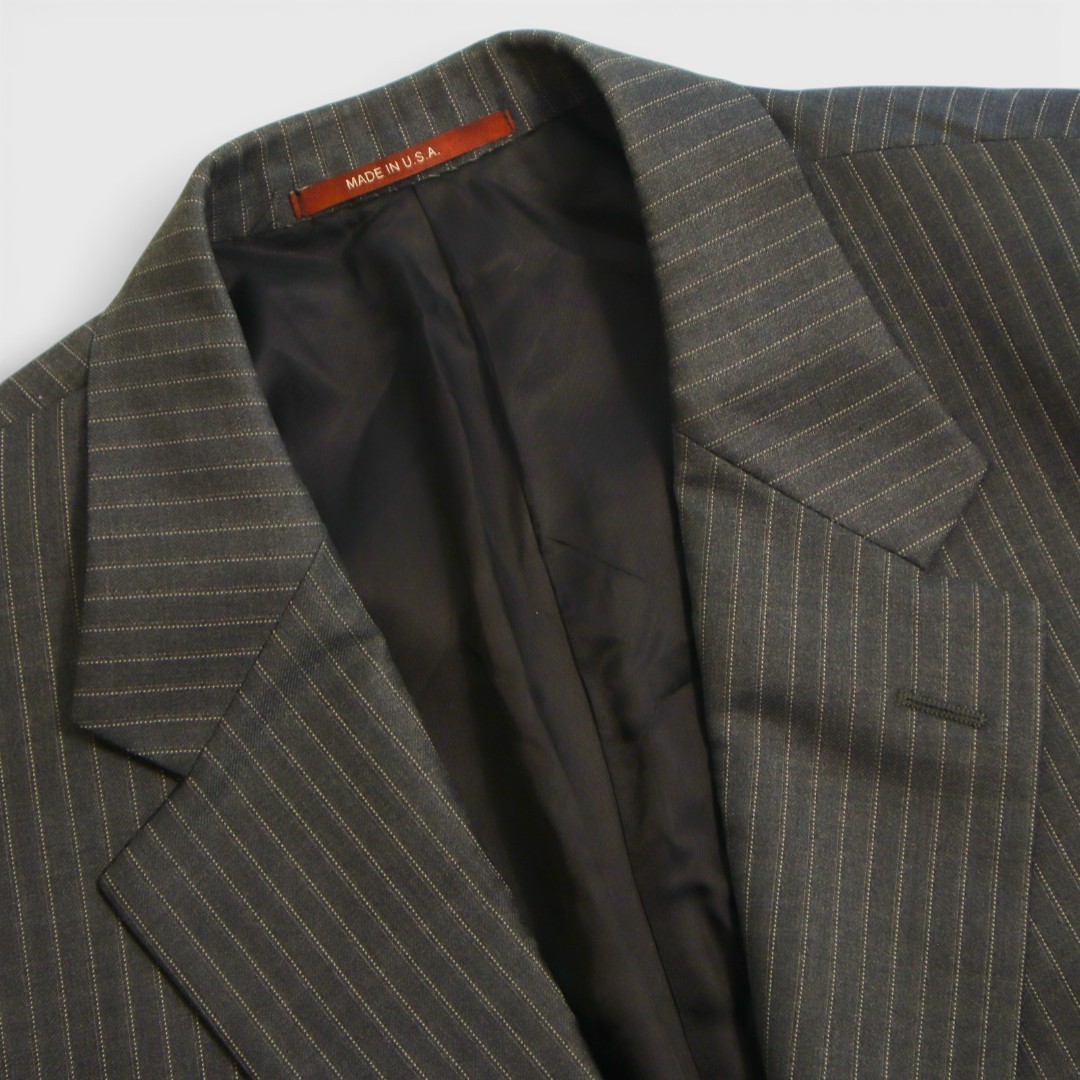 Bespoke Hickey Freeman 2 Piece Suit 46S Gray Pinstripe Surgeon Cuff Dual Vent