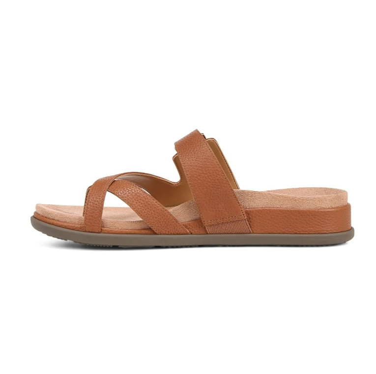 Hot Deal Vionic Carmela Strappy Slide Sandal, Tan Leather