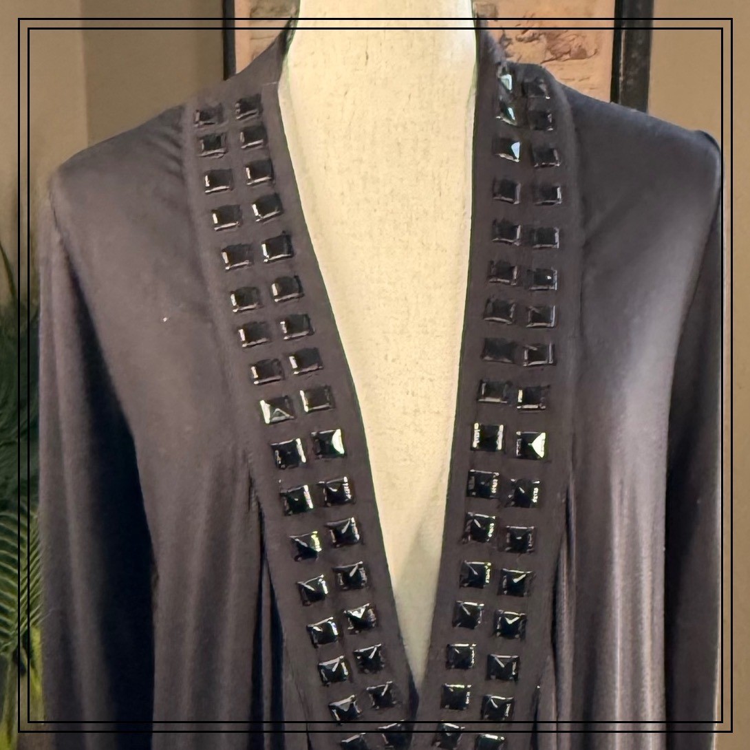 Guess Los Angeles Black Embellished Open Front Cardigan Sweater Size Mei