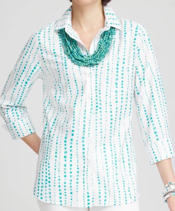 Chicos 2.5 No Iron™ Sateen Bubble Print Shirt Sea spray