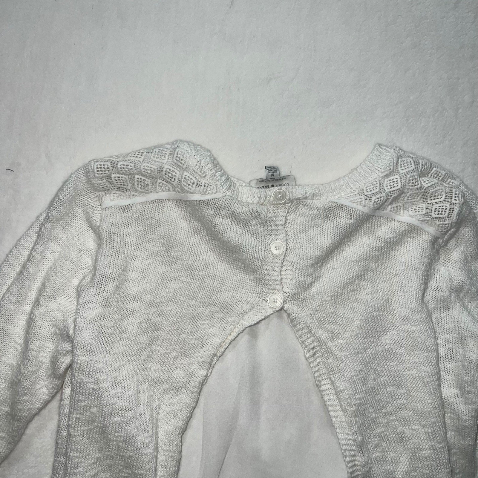 Lucky Brand Cream Open Knit Split Back Layered Top Womens Medium Cottagecore