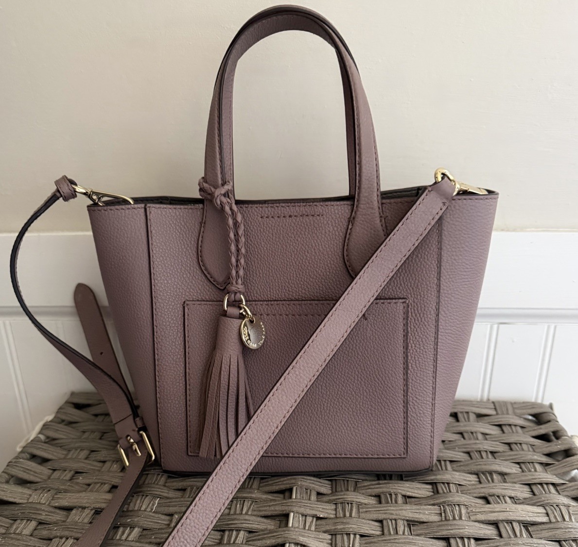 Cole Haan Purple Medium Satchel Snap Closure Tassel Detachable Strap Pockets