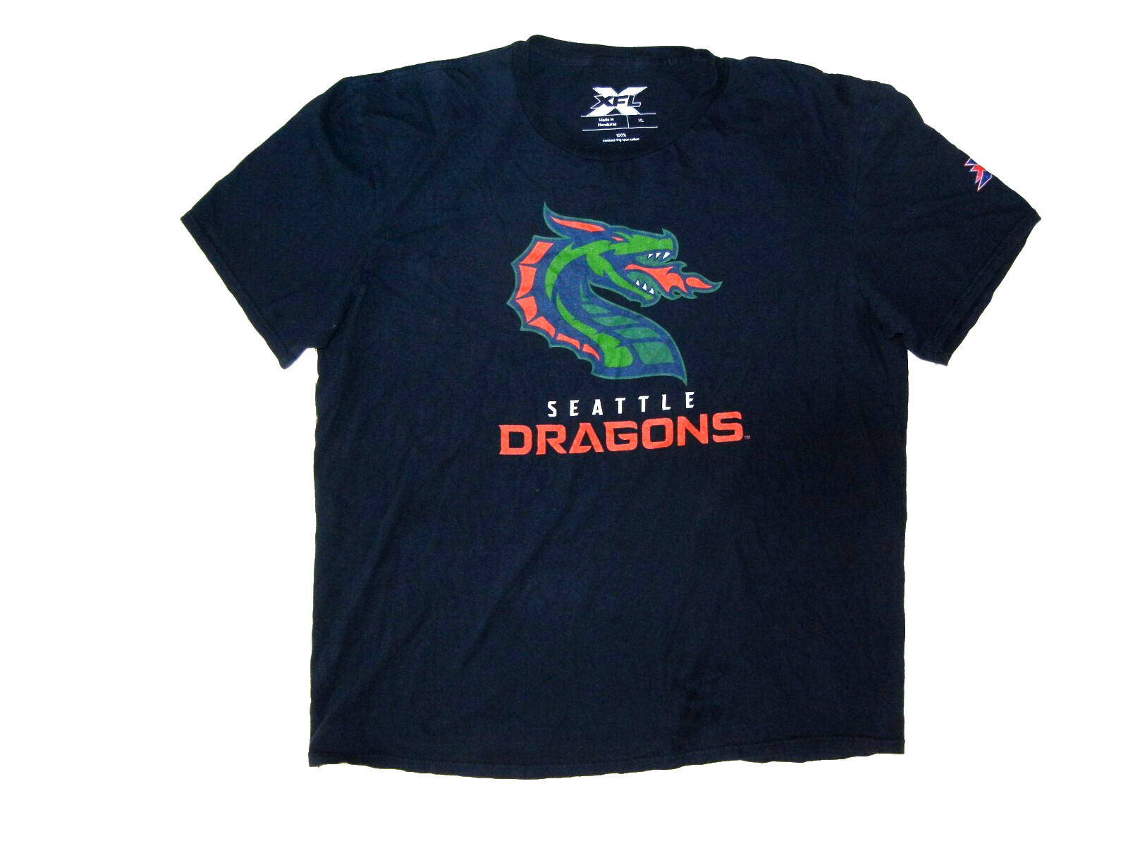 SEATTLE DRAGONS Blue/Orange XFL FOOTBALL T-SHIRT Team Fan Gym Gear Men’s XL