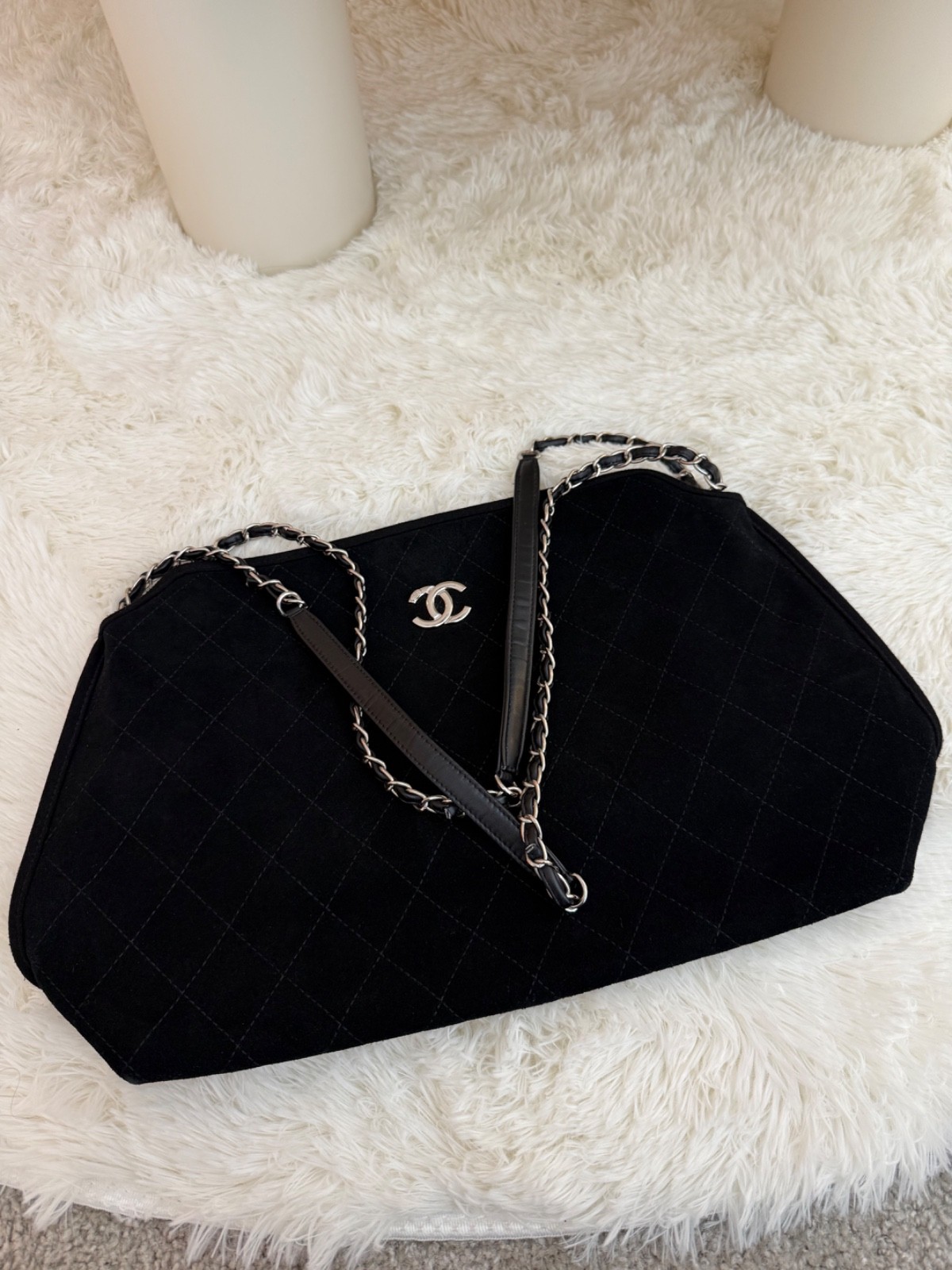 Unbranded Vintage black quilted suede chain tote bag