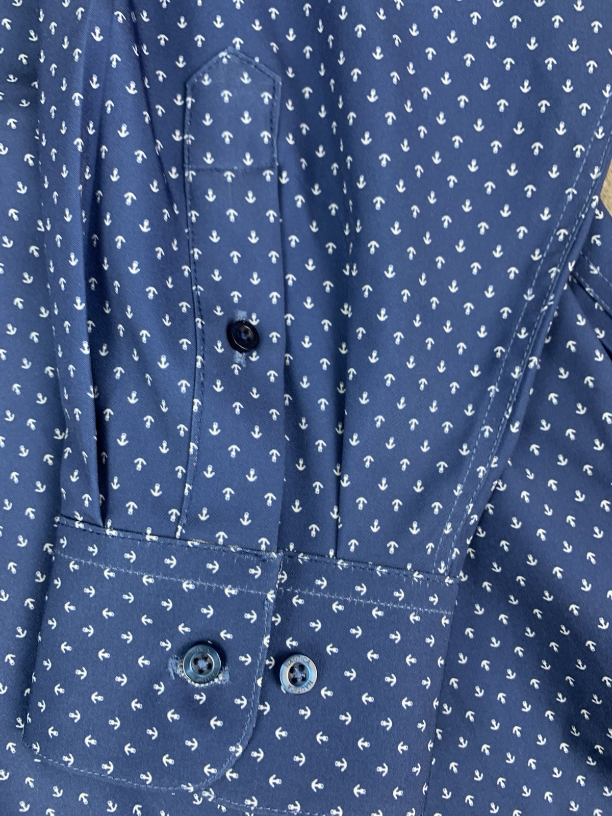 Nautica Slim Fit Men’s Button Up Shirt, Navy Blue, Anchors Print, Size Large