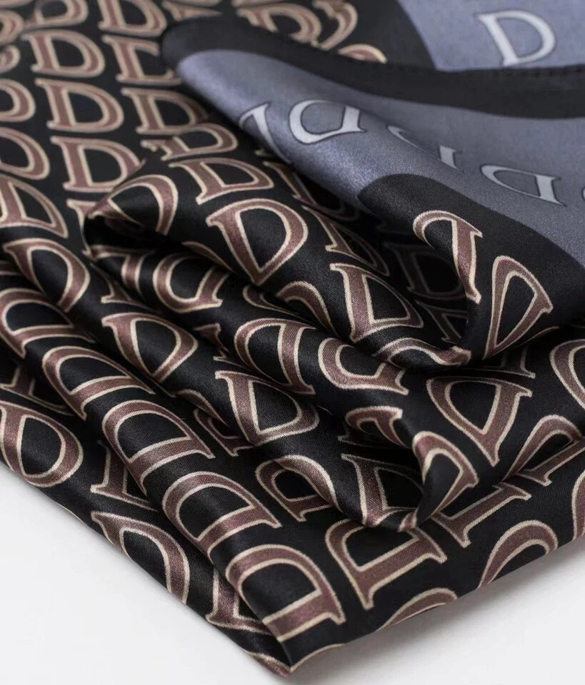 26″X26″D Letter Print Pure Mulberry Satin Silk 12momme Scarf 65x65cm 5-35
