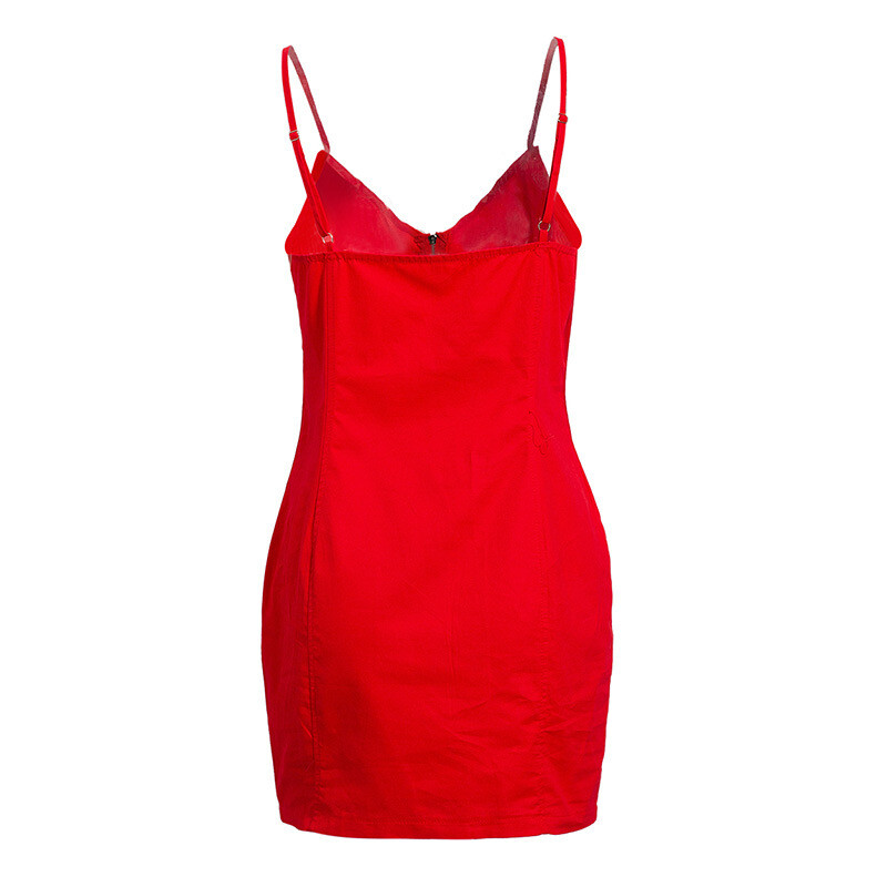 Summer Sundress Ladies V Neck Zipper Bodycon Mini Cami Dress Evening Party Skirt