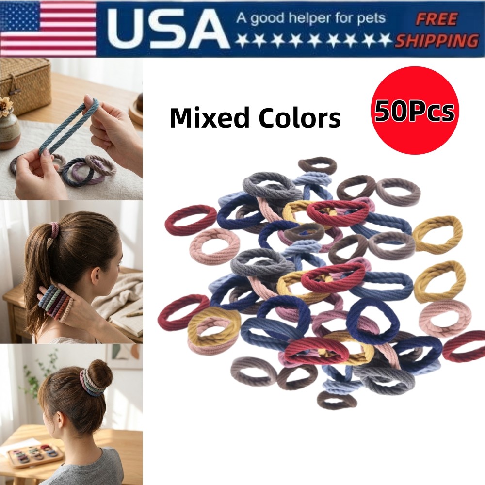 50Pcs Colorful Thick Hair Bands High Elastic Seamless Threaded Hair Ties