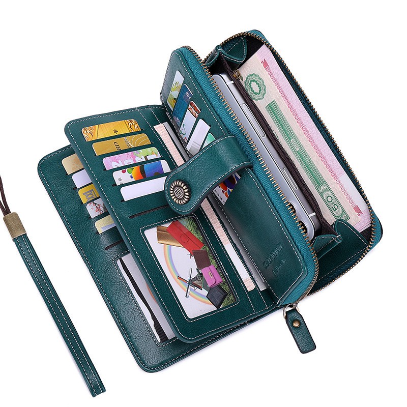 RFID Blocking Women’s Long Zipper Wallet, Large Capacity Clutch Purse For Daily