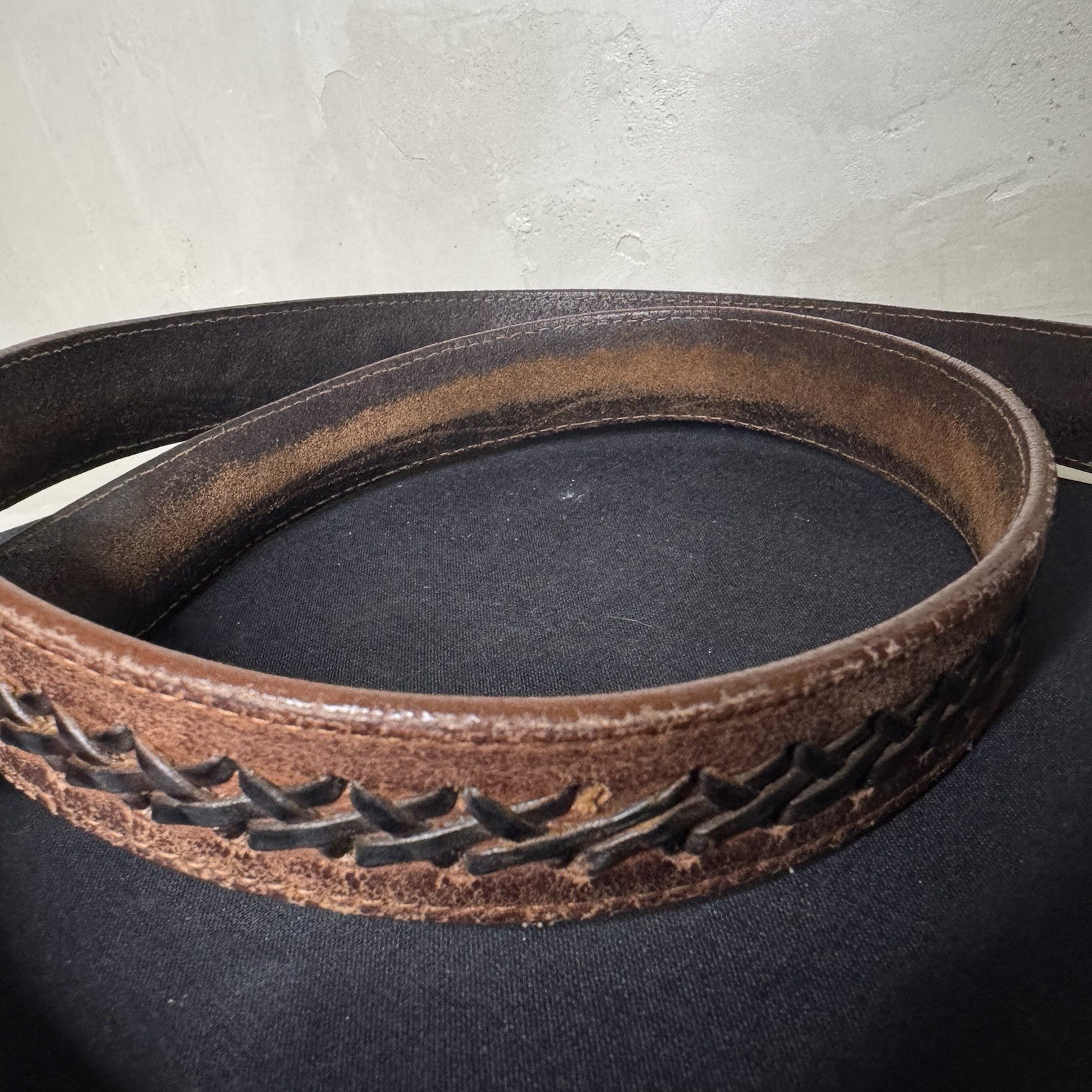 Vtg Cole Haan Braided Leather Belt Men’s 46 Made in USA Brown Woven Brass 1”