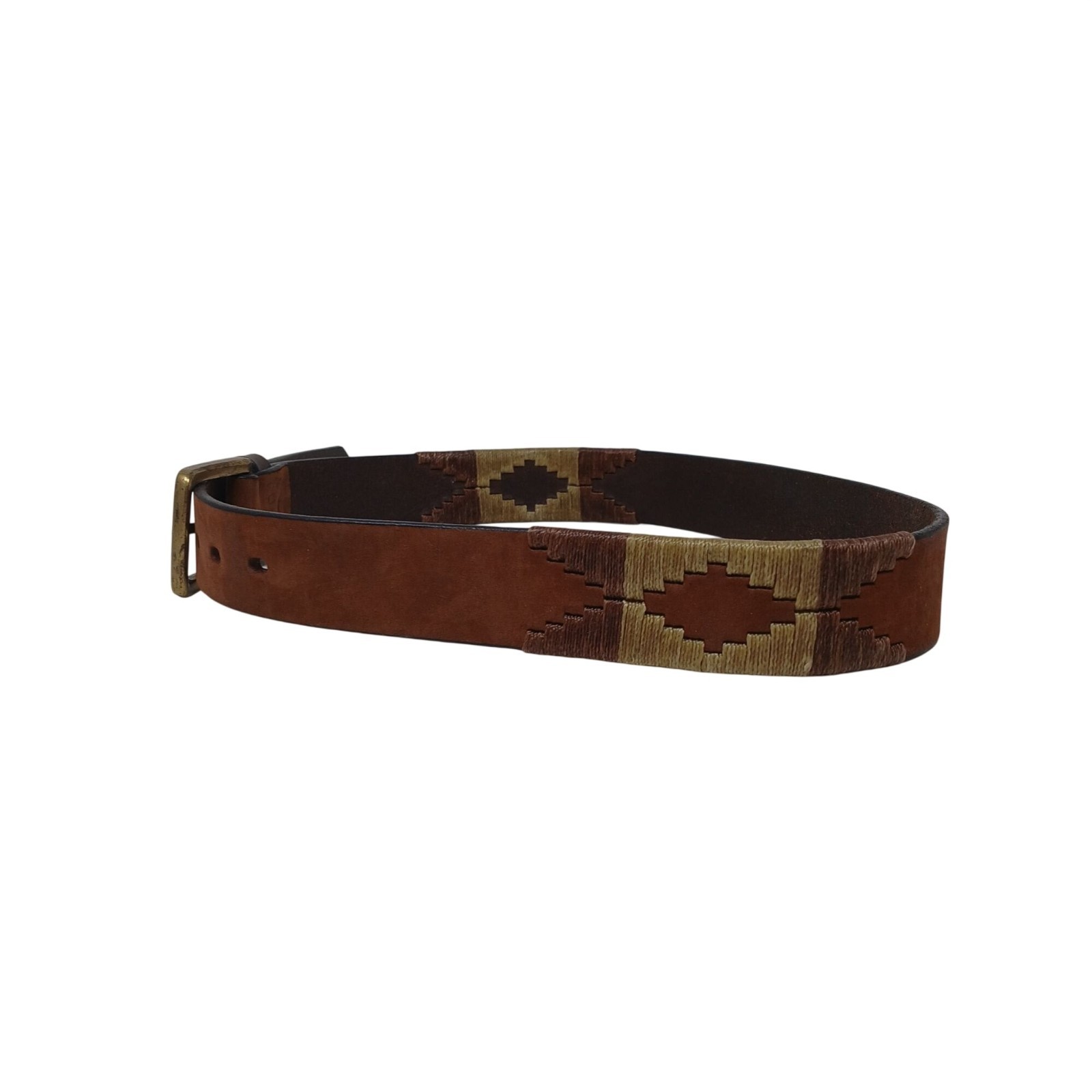 Gaucho Brown Leather Belt 80 cm Embroidered Western Tribal w/Buckle #D11-A