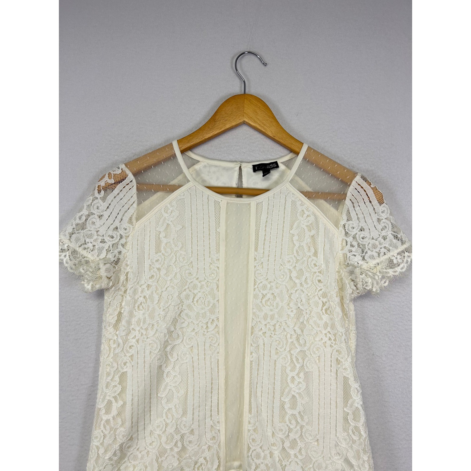 Romantic Coquette Express Womens Small Ivory Floral Lace Swiss Dot Mesh Blouse