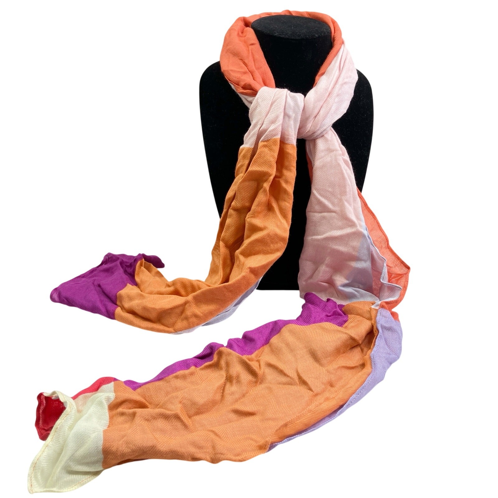 Coldwater Creek Colorblock Scarf Pink, Purple, Orange, Red Rayon 70” X 22.75”