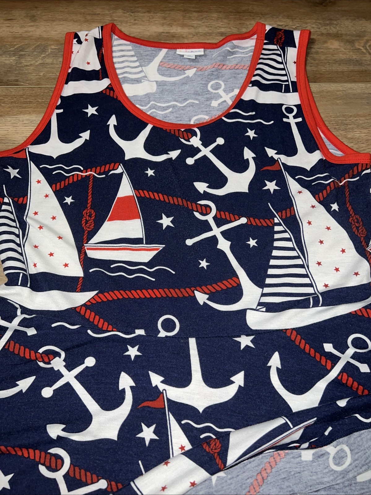 XL 18/20 16 LuLaRoe Nicki Dress Pockets Sleeveless Red/white/blue Anchor Sails