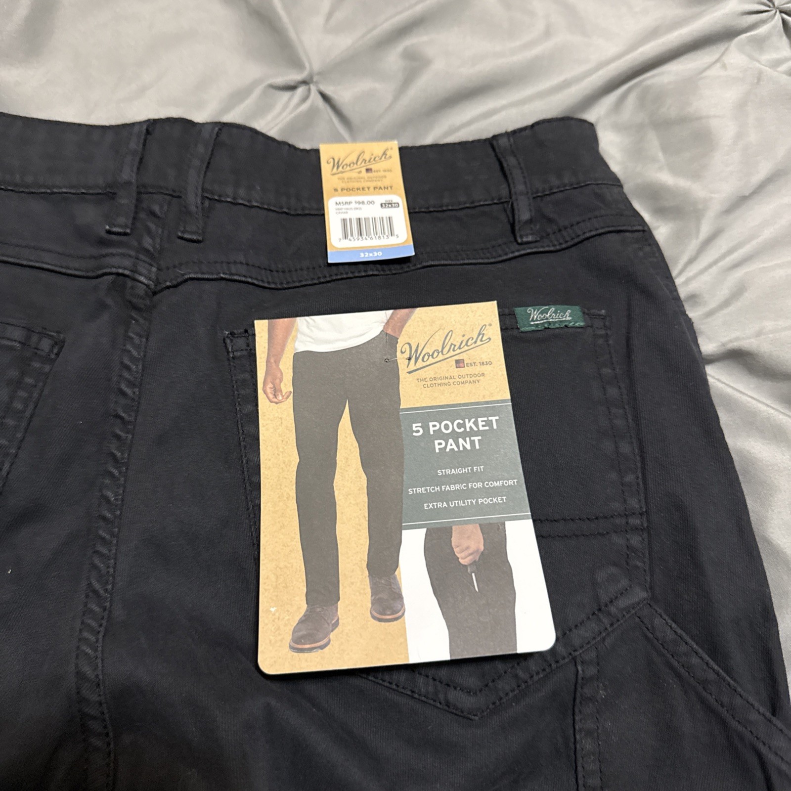 WOOLRICH MEN’S CANVAS 5 POCKET PANTS Black 32 Waist 30 Length Straight fit 32×30
