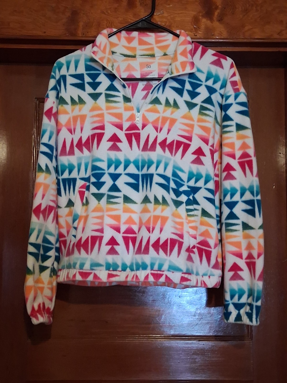 SO Girls XL (14/16) Fleece 1/4 Zip Pullover Sweatshirt Pockets Geometric