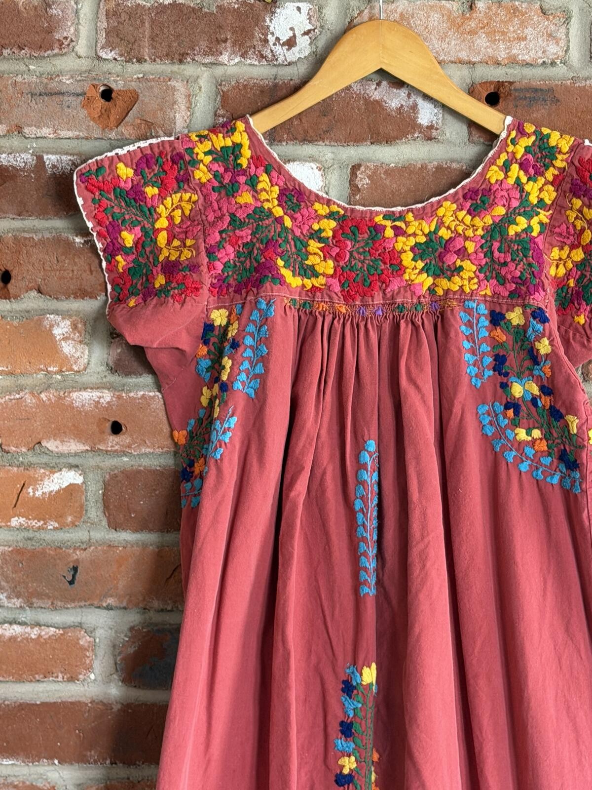 Vintage Embroidered Floral Yoke Midi Dress