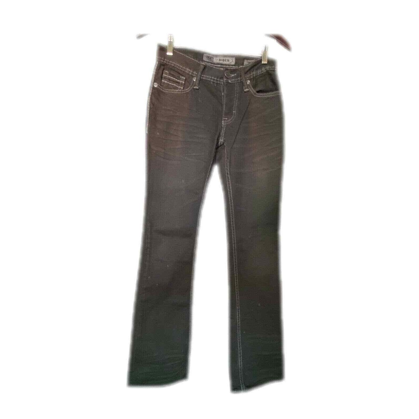 BKE Aiden Black Bootcut Jeans Size 25 Contrast Stitch Whiskered Denim