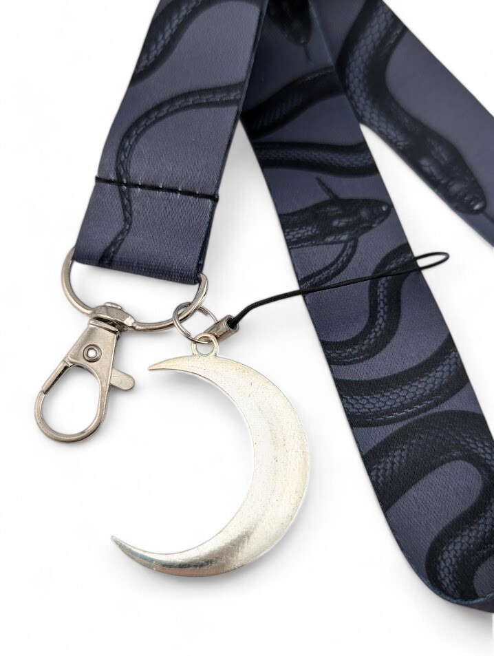 SNAKES LANYARD occult serpent neck strap crescent moon key ring ID tag gothic 4W