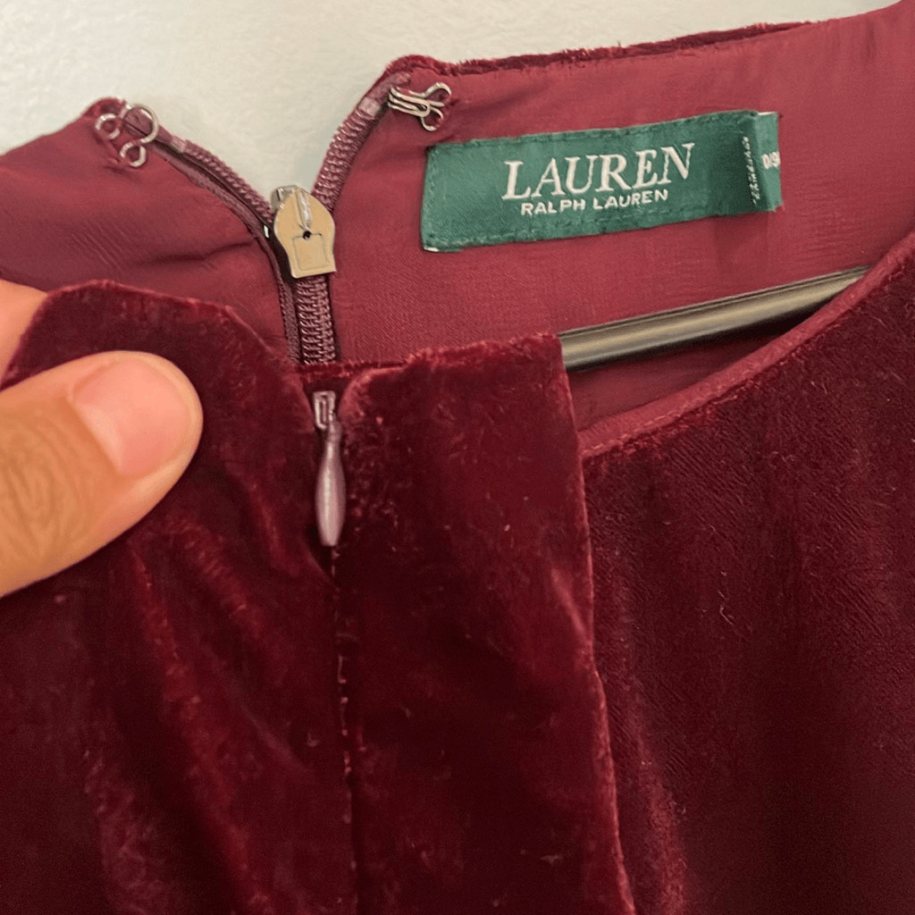 Lauren Ralph Lauren Burgundy Dolman Sleeve Velour Long Sleeve Top LRG #784