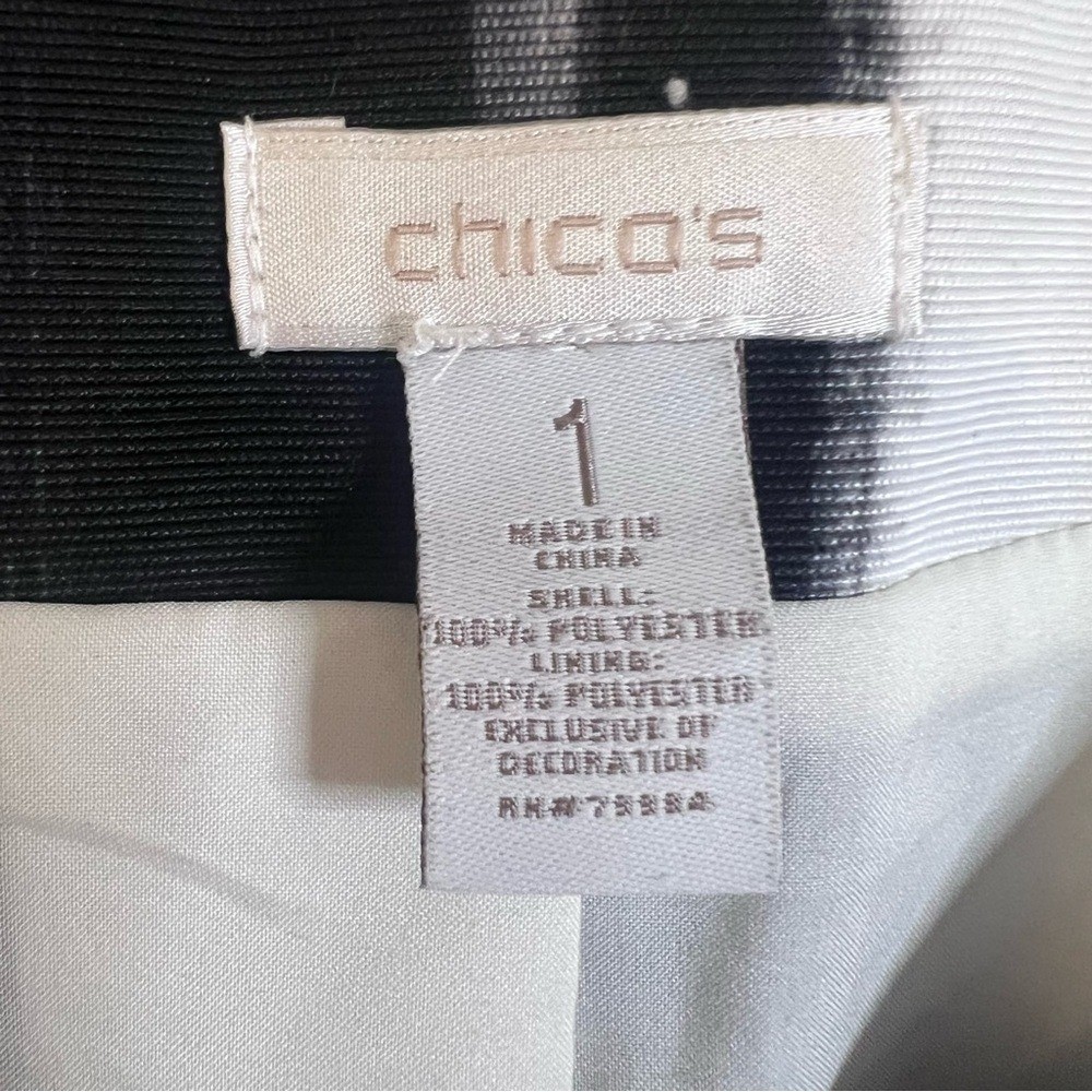 Chicos Blazer White Black Gray Graphic Stripe Blazer Jacket