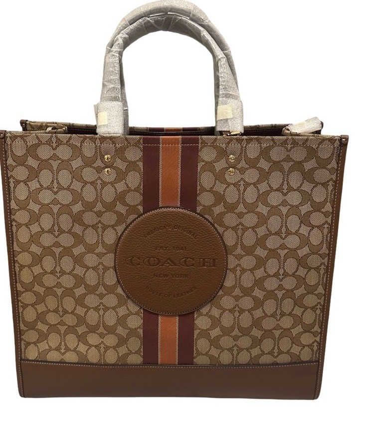 New Coach Dempsey 40 Tote Signature Jacquard Leather Patch In Saddle Multi