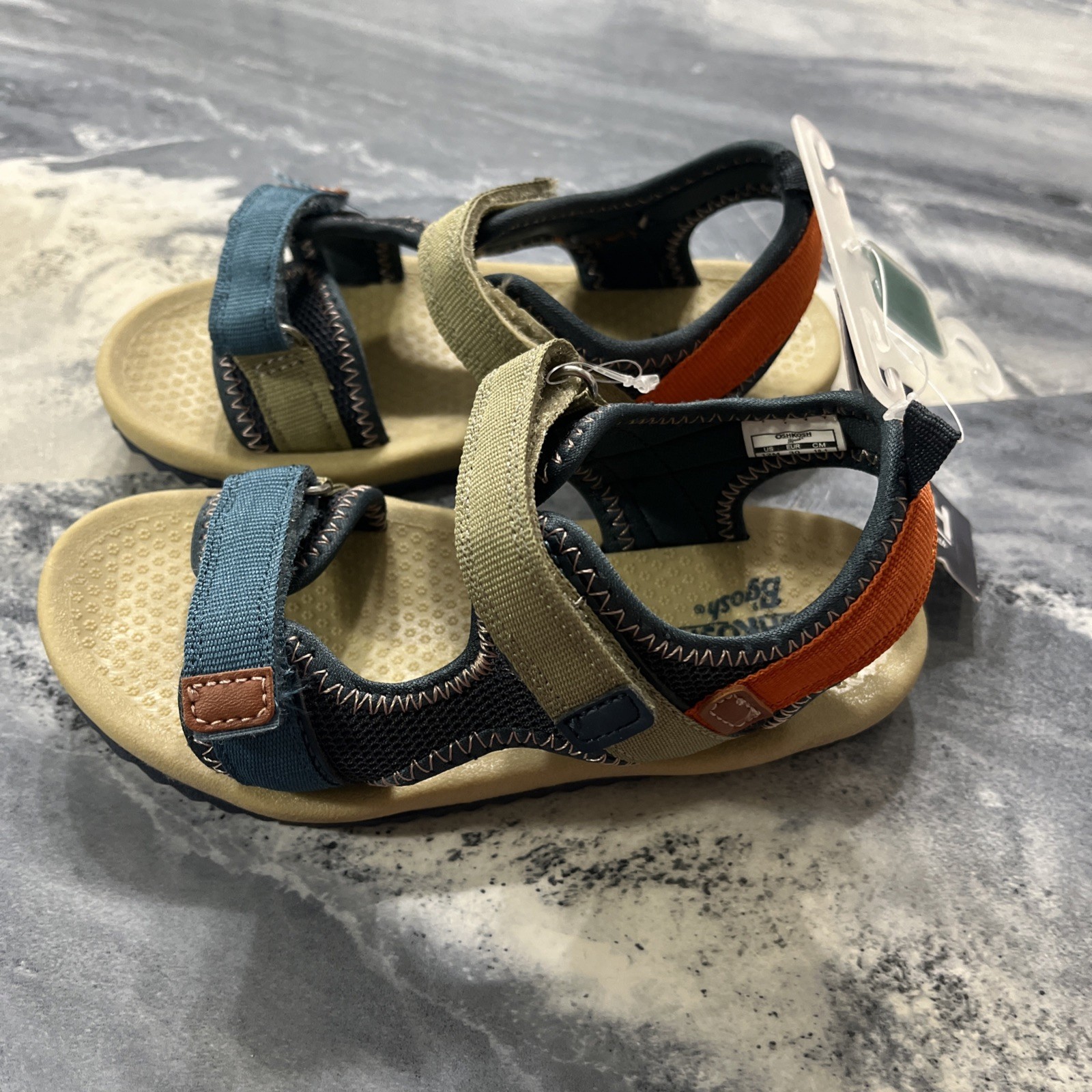 Oshkosh, B’Gosh, Boys, Strapping Sandal, Beige And Blue Size 12 ￼