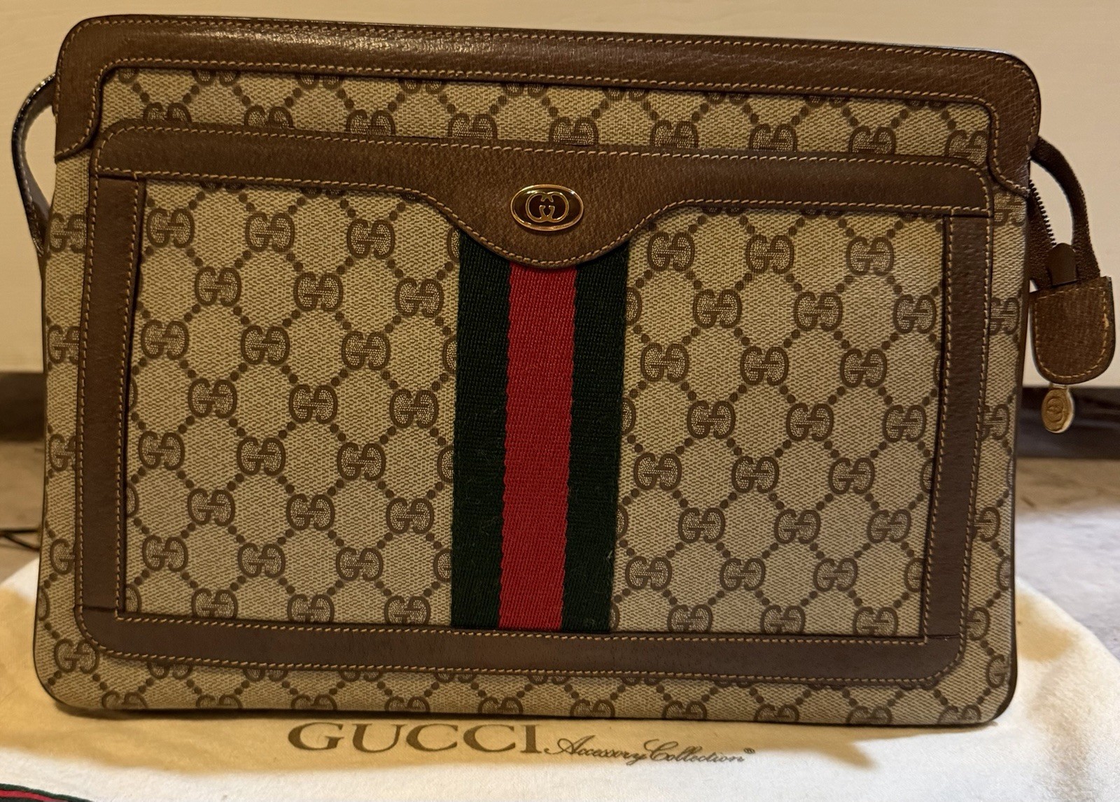 AUTH Vintage Gucci GG Sherry Line Ophidia Shoulder Bag -Green & Red-904.02.013