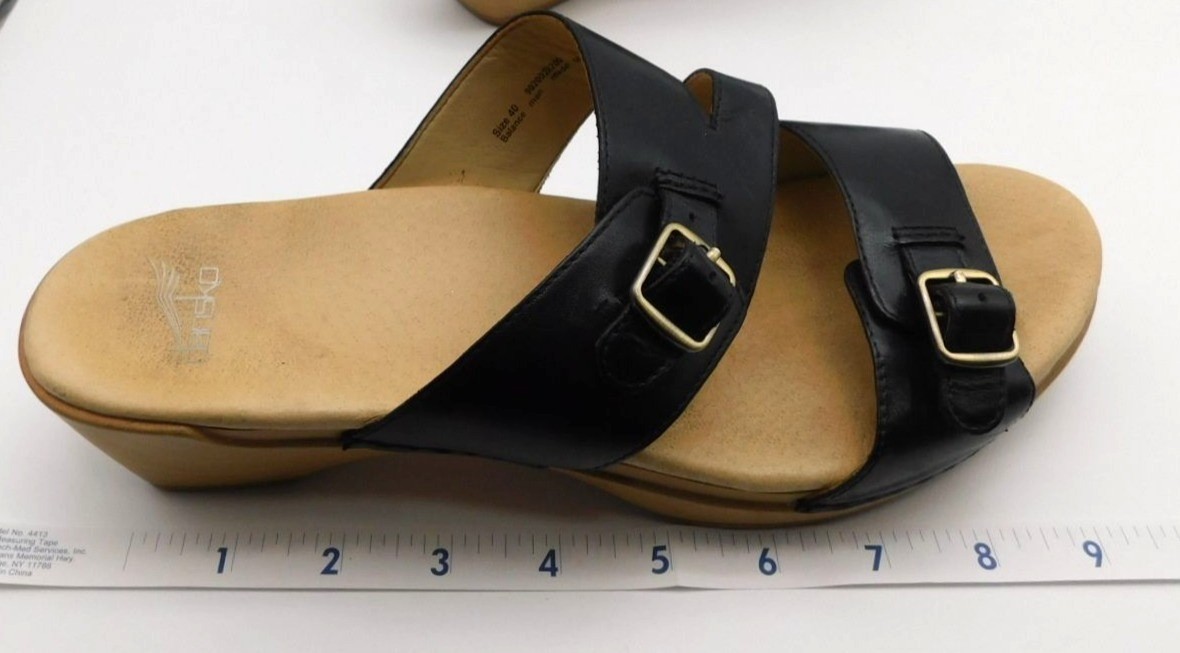 Dansko Karena Sandals EU 40 US 9-9.5 Black Leather Buckle Comfort Slides